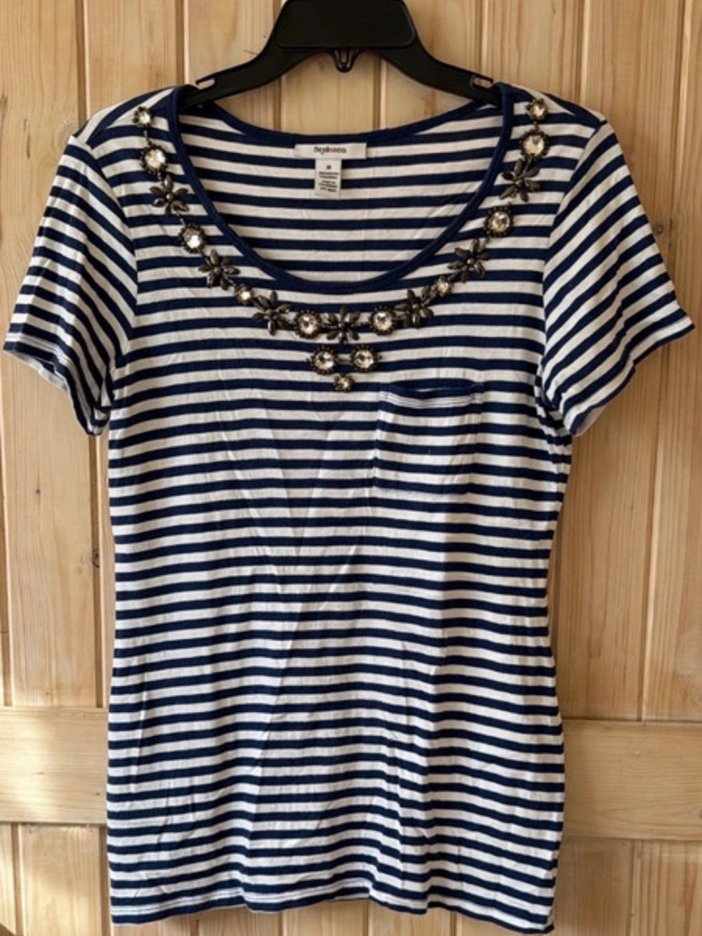 Stylish Striped Navy & White Jewel-Neck Tee